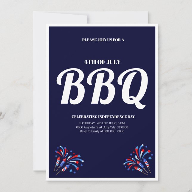4 juli fyrverkeri grillfest inbjudningar (Framsida)