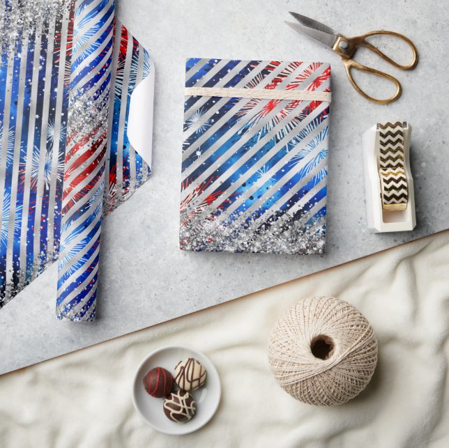 4 juli fyrverkeri silver glitter självständighetsd presentpapper (Hantverk)