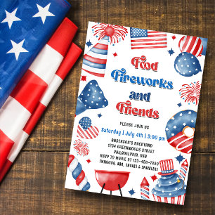 4 juli fyrverkerier Amerika Flagga Grillfest Inbjudningar