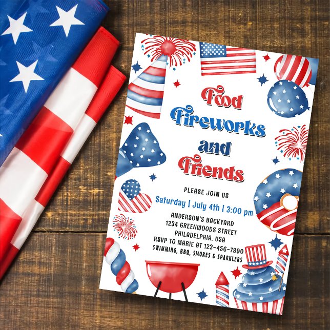 4 juli fyrverkerier Amerika flagga grillfest Inbjudningar (Skapare uppladdad)