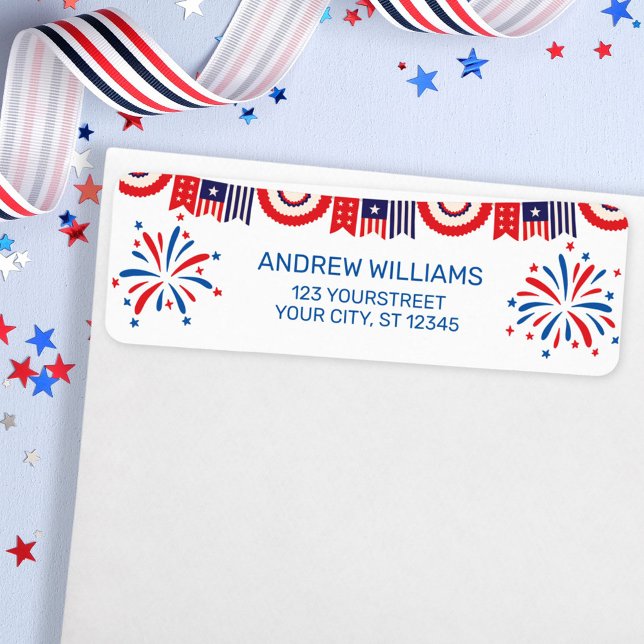 4 juli fyrverkerier Independence Day Retur Returadress Etikett (In situ envelope)