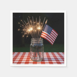 4 juli-fyrverkerier med amerikansk flagga pappersservett