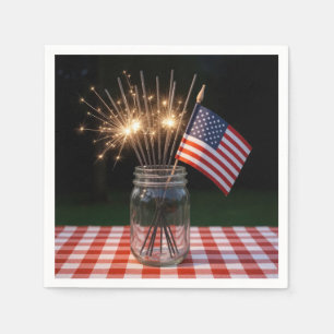 4 juli-fyrverkerier med amerikansk flagga pappersservett
