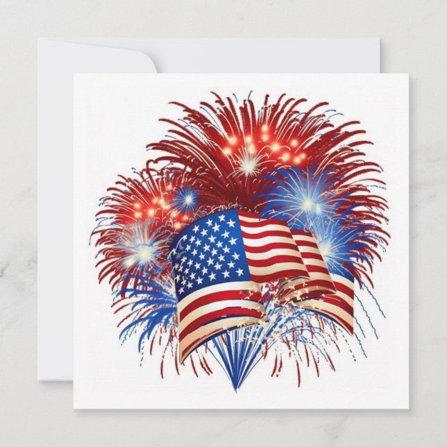 4 juli fyrverkerier Platt Holiday Card Julkort (Framsida)