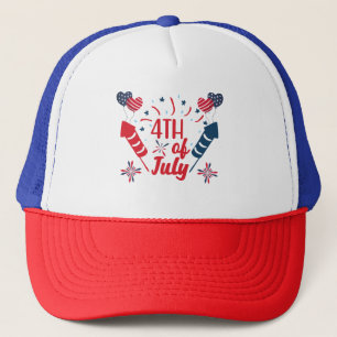 4 juli fyrverkerier Röd Vit Blå Patriotisk Keps