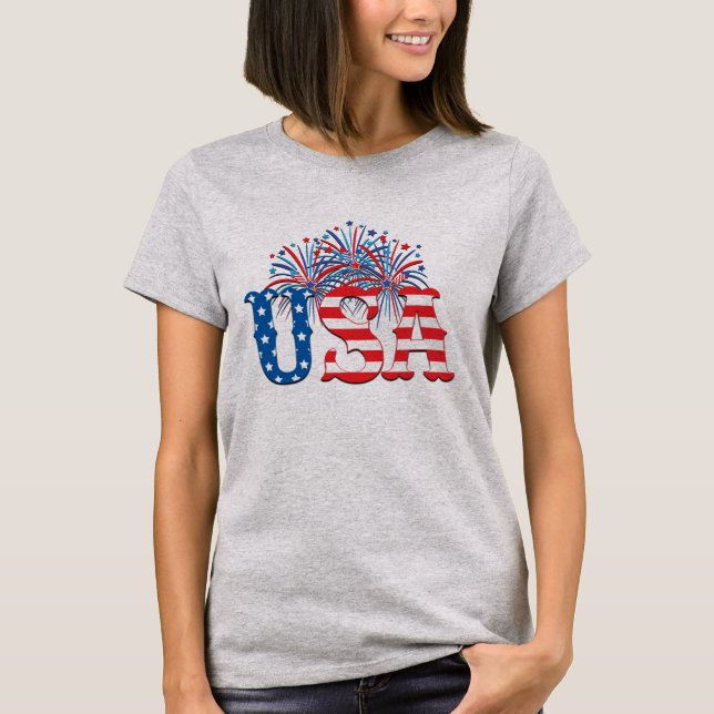 4 juli fyrverkerier, självständighetsdagen, patrio t shirt (Framsida)