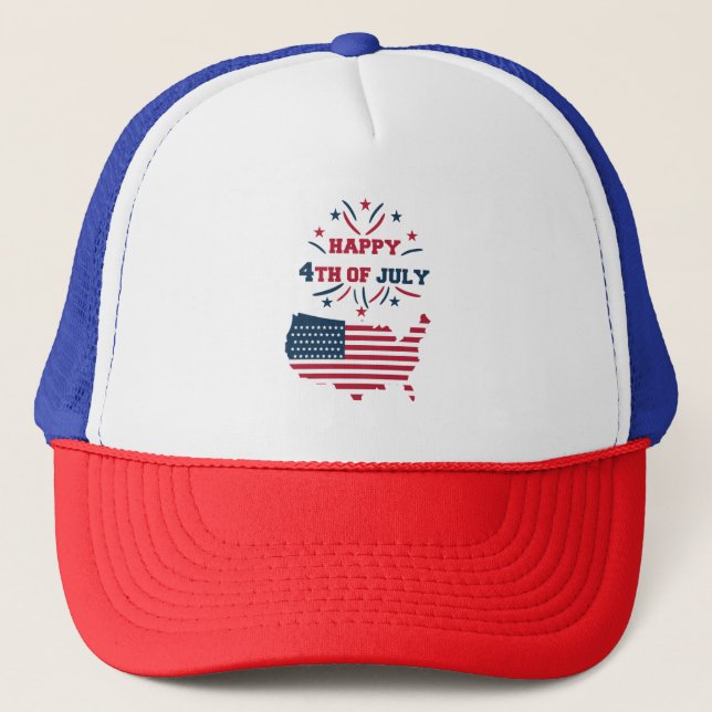 4 juli fyrverkerier USA Röd Vit Blå Flagga  Keps (Framsida)