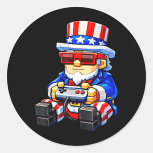 4 juli Gamer Farbror Sam Patriotisk xel Video Runt Klistermärke