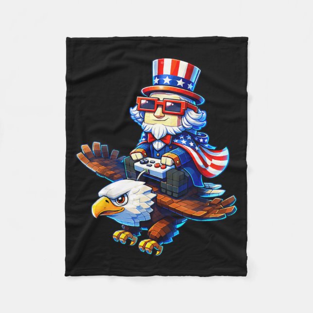 4 juli Gamer Patriotisk Farbror Sam Retro Pixel Fleecefilt (Framsidan)