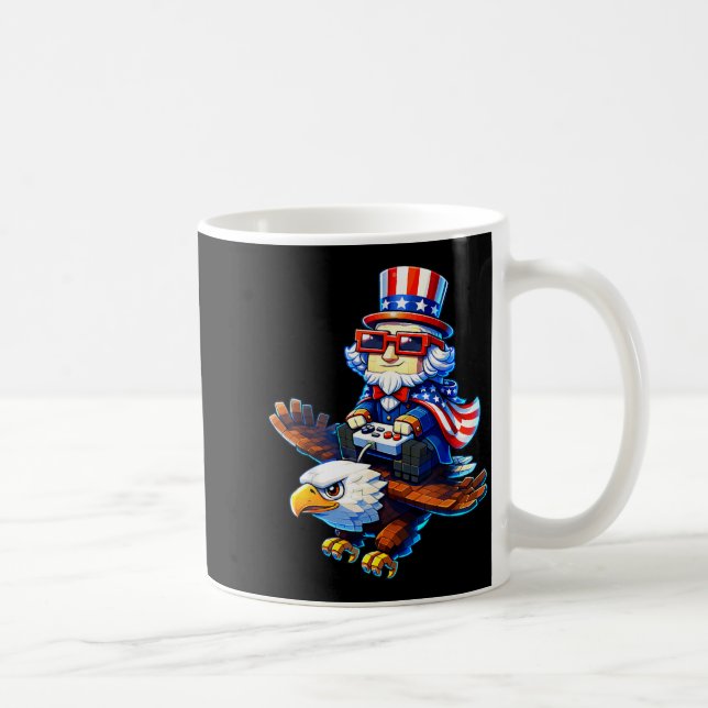 4 juli Gamer Patriotisk Farbror Sam Retro Pixel Kaffemugg (Höger)