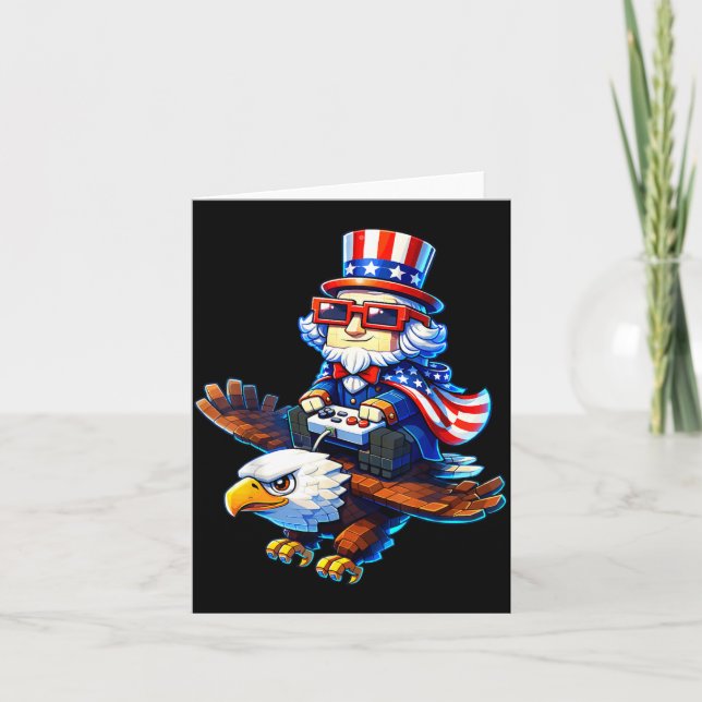4 juli Gamer Patriotisk Farbror Sam Retro Pixel Kort (Framsida)