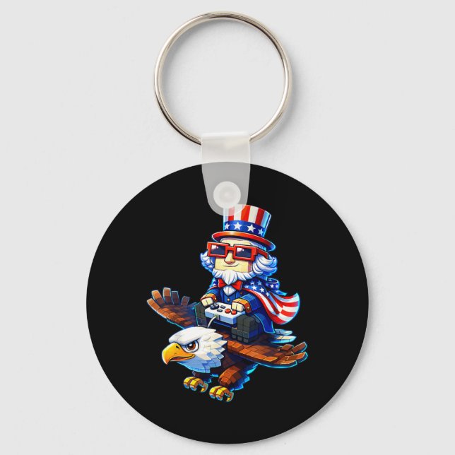 4 juli Gamer Patriotisk Farbror Sam Retro Pixel Nyckelring (Framsida)