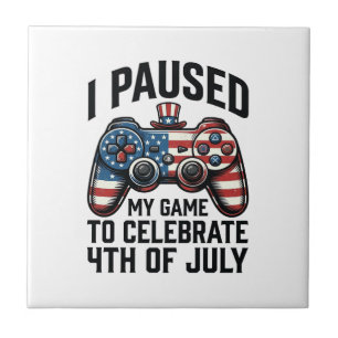 4 juli Gamer Patriotisk TV-spels T-shirt_1 Kakelplatta