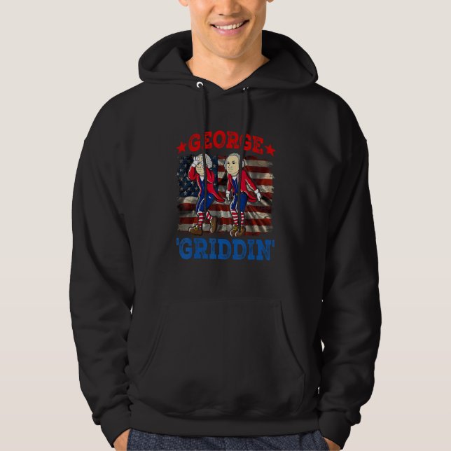 4 juli George Washington Griddy George Griddi Hoodie (Framsida)