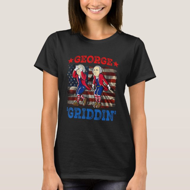 4 juli George Washington Griddy George Griddi T Shirt (Framsida)
