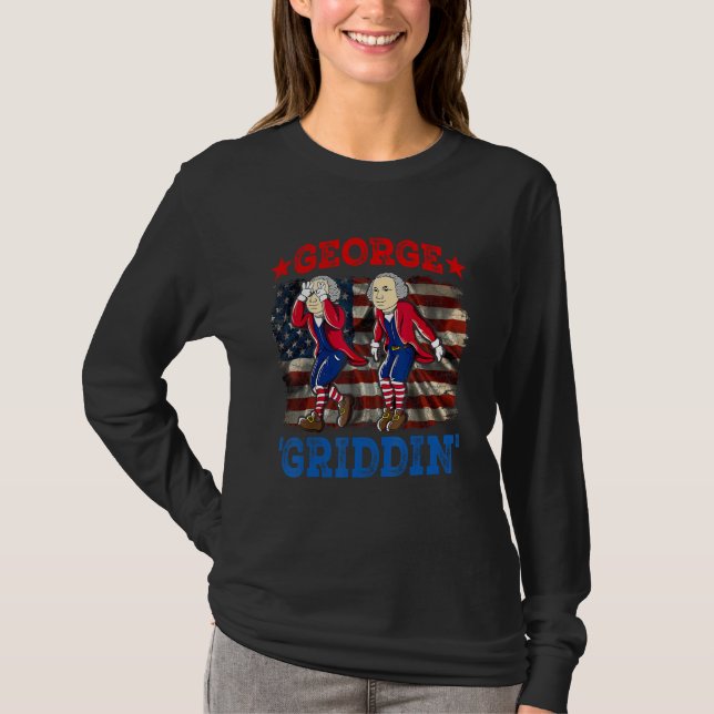 4 juli George Washington Griddy George Griddi T Shirt (Framsida)