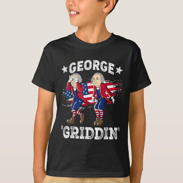 4 juli George Washington Griddy George Griddi T Shirt (Framsida)