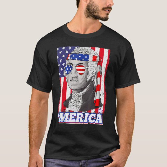 4 juli George Washington Patriotic Merica Fla T Shirt (Framsida)
