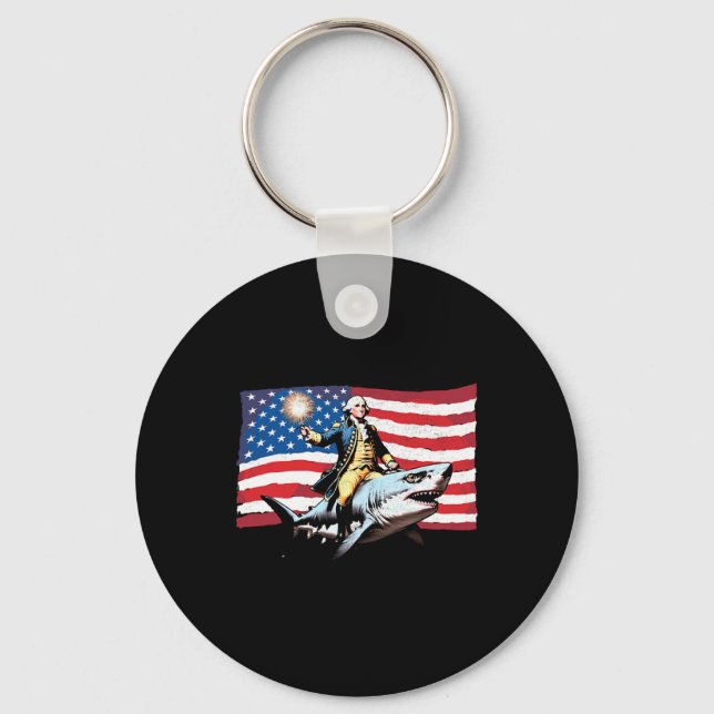 4 juli George Washington Riding Shark America Nyckelring (Framsida)
