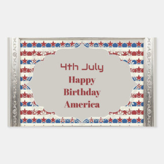 4 juli Glad födelsedag Amerika stjärnor och ränder Rektangulärt Klistermärke