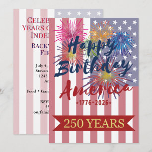 4 juli Glad födelsedag Amerika USA 250-årsjubileum Inbjudningar