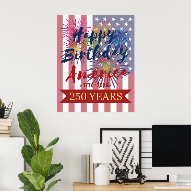 4 juli Glad födelsedag Amerika USA 250-årsjubileum Poster (Hemmakontoret)
