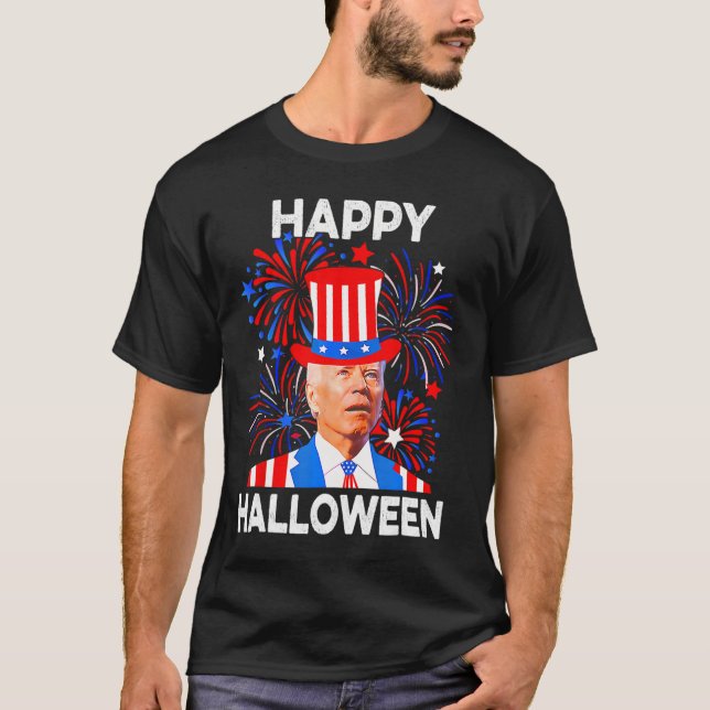 4 juli Glad Halloween Rolig Biden Förvirrad  T Shirt (Framsida)