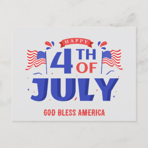4 juli Glad självständighetsdag Gud välsigne USA Vykort