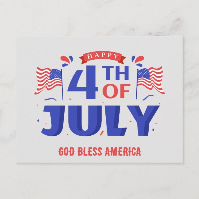 4 juli Glad självständighetsdag Gud välsigne USA Vykort (Framsida)