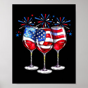4 juli Gles Patriotic Rött vitt blått USA, Vin Poster