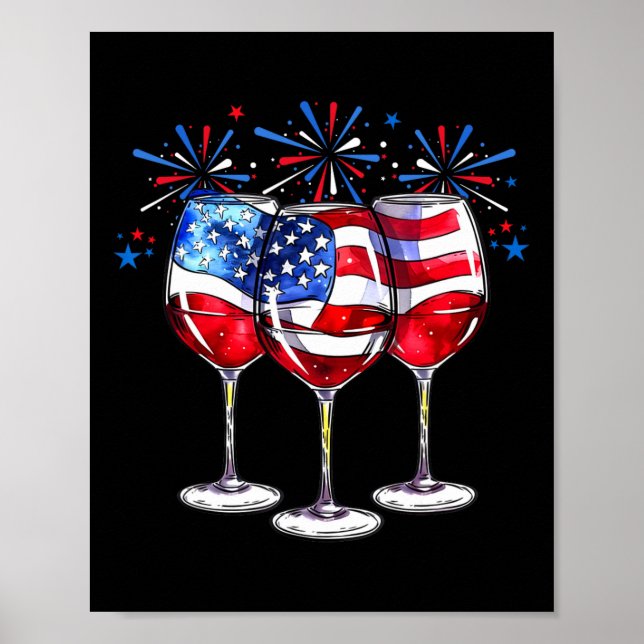 4 juli Gles Patriotic Rött vitt blått USA, Vin Poster (Framsidan)