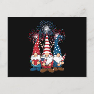 4 juli Gnomes Funny Patriotic USA flagga Vykort
