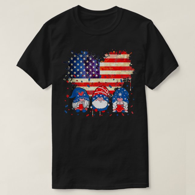 4 juli Gnomes Patriotic American Flagga Cute pu T Shirt (Design framsida)
