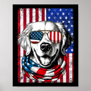 4 juli Golden Retriever Hund Amerikansk Flagga Usa Poster