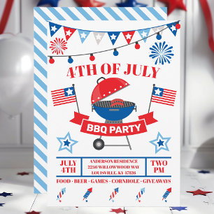 4 juli Grill Ljusblå Barbeque BBQ-fest  Inbjudningar