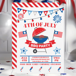 4 juli Grill Rödt Barbeque BBQ-fest Inbjudningar