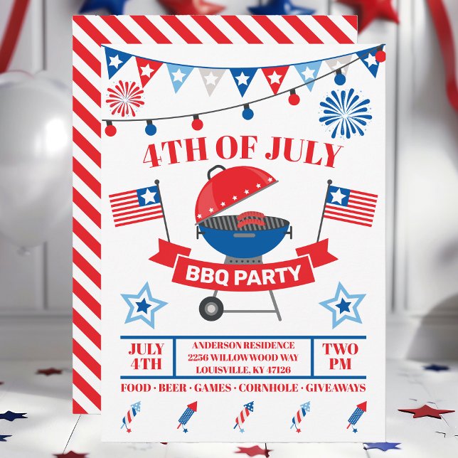 4 juli Grill Rödt BBQ-fest Inbjudningar (Skapare uppladdad)