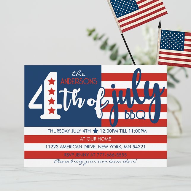 4 juli grillfest amerikansk flagg inspirerad fest inbjudningar (4th of July Flag Inspired Party Invitation)