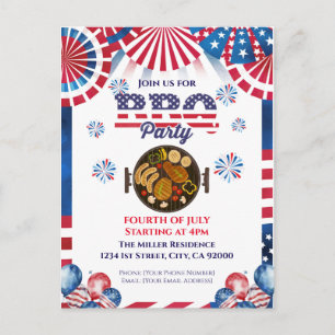 4 juli grillfest inbjudan, fest i USA inbjudan