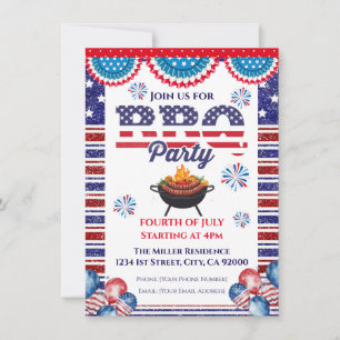 4 juli grillfest inbjudan, fest i USA inbjudan
