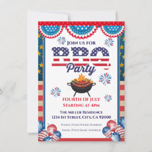 4 juli grillfest inbjudan, fest i USA inbjudan