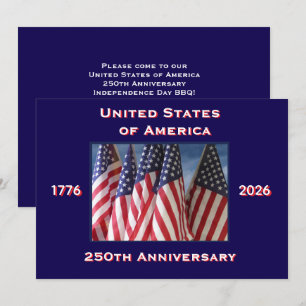 4 juli grillfest, USA 250-årsjubileum, flaggor Inbjudningar