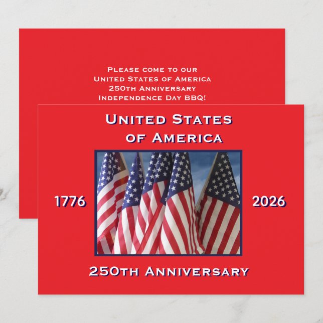 4 juli grillfest, USA 250-årsjubileum, flaggor Inbjudningar (Fram/baksida)