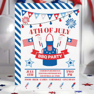 4 juli grillning Apron Navyblå BBQ-fest  Inbjudningar