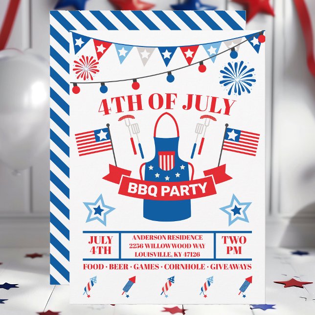 4 juli grillning Apron Navyblå BBQ-fest  Inbjudningar (Skapare uppladdad)