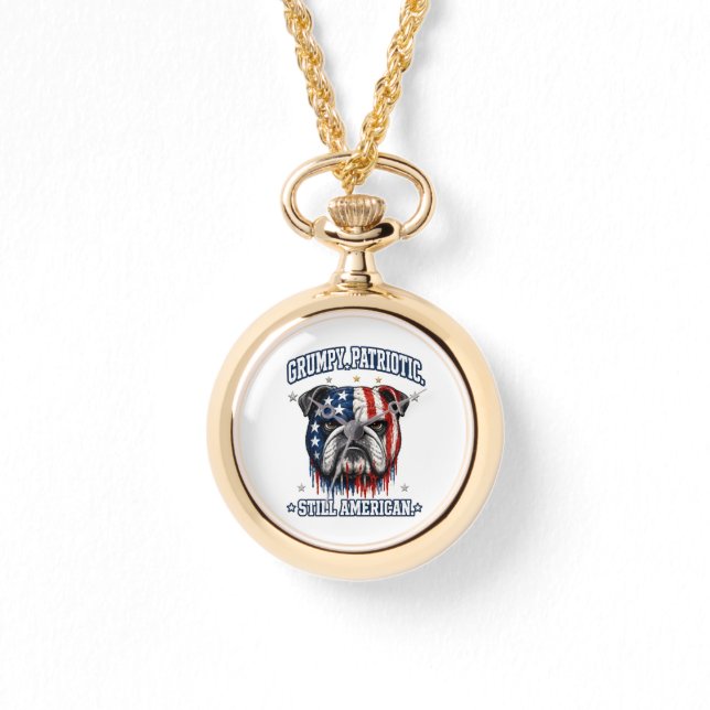 4 juli Grumpy Patriotisk Bulldog Uhr Armbandsur (Framsida)