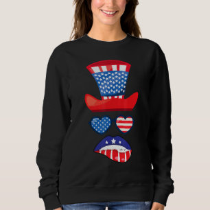4 juli Hat Glass Heart Läppar Kis Vintage oss T Shirt