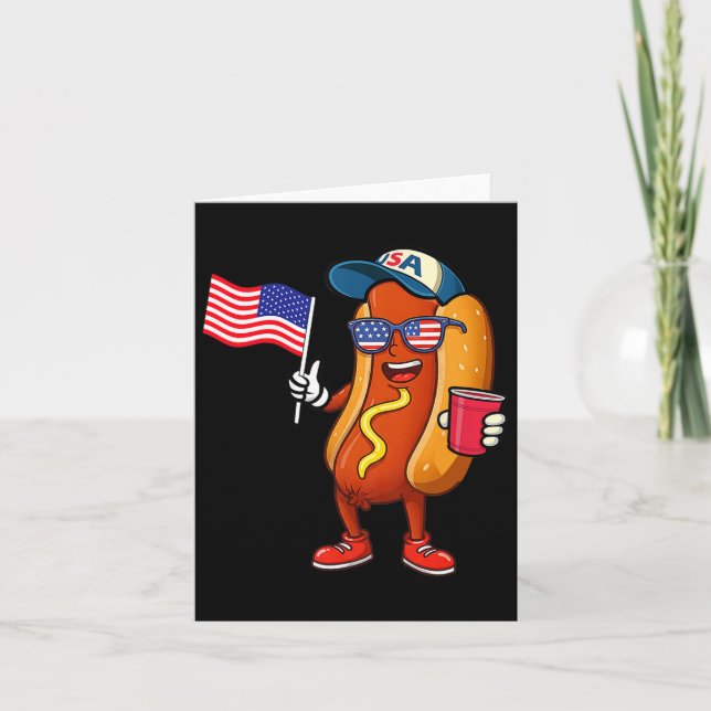 4 juli Hotdog 4 juli Patriotic Kort (Framsida)