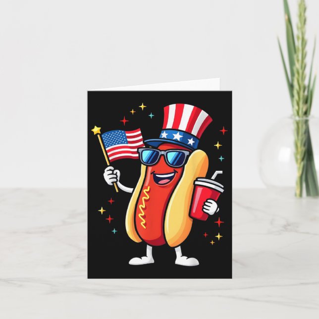 4 juli Hotdog 4 juli Patriotic Kort (Framsida)