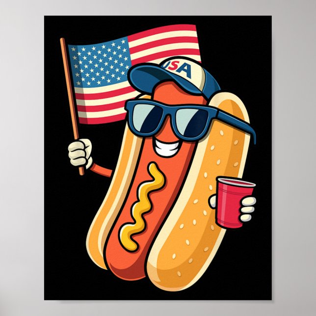 4 juli Hotdog 4 juli Patriotic Poster (Framsidan)